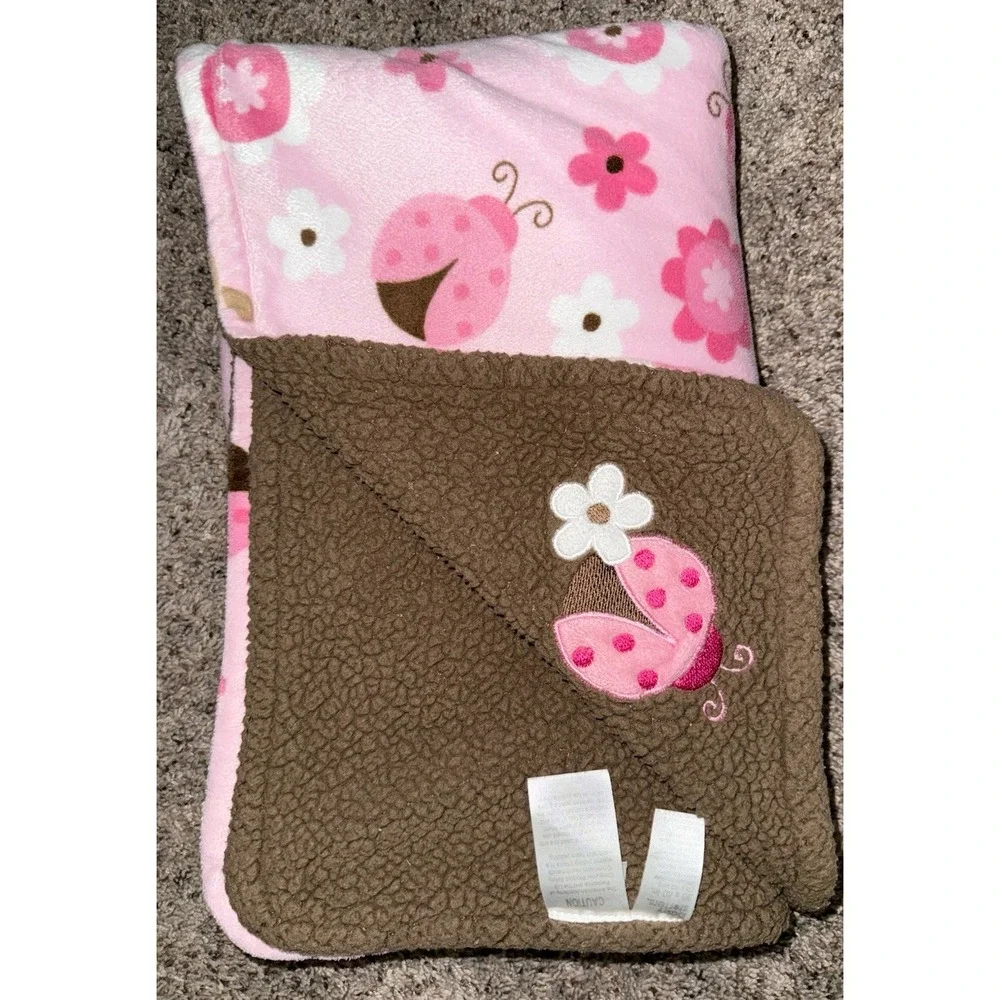 Baby Starters‎ Pink Tan Brown Ladybug Blanket Soft Sherpa Security Lovey 30x40